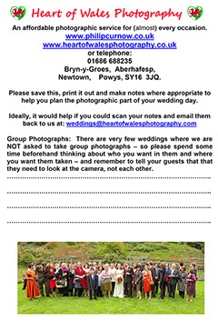 Leaflet about Wedding Photography, what to think about in advance and ideas and guidance.