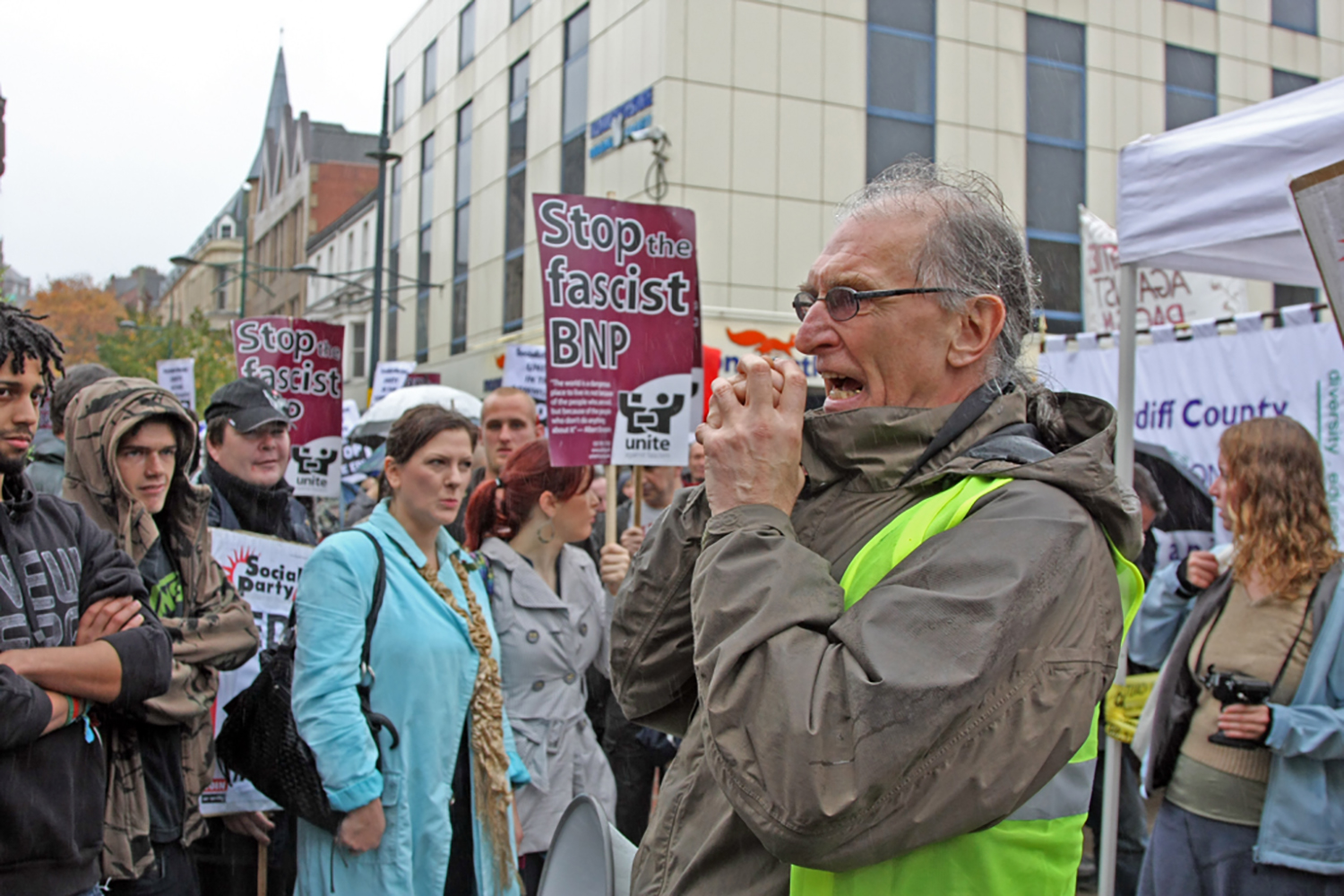 Anti, EDF, Demo, Demonstration, Newport, BNP, Fascist, John Frost, Square, Unite.
